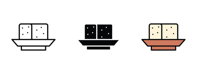 Set of pixel perfect colored Tofu icon, 1 Silhouette, 1 Unexpanded, Icon of tofu food block.