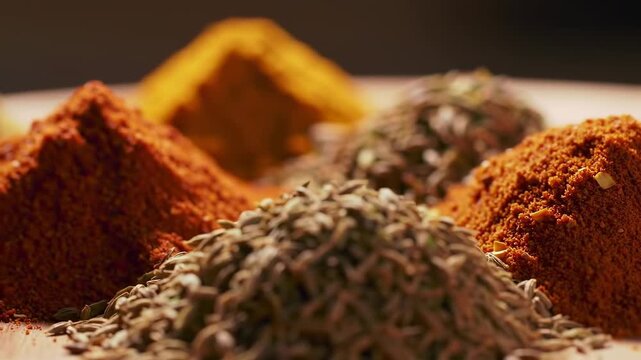Close-up of various ground and whole spices