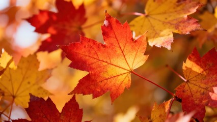 Vibrant autumn leaves display a spectrum of warm hues, showcasing the beauty of fall's vibrant colors.