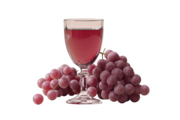 Glass of red grape juice with fresh grapes on black background, cut out