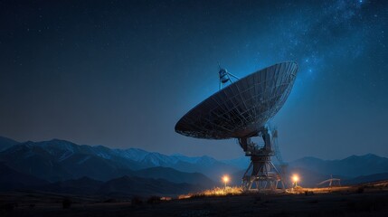 Obraz premium satellite dish under starry night sky