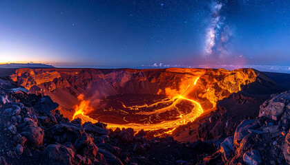 Night Sky over Volcano Eruption A Celestial and Fiery Spectacle