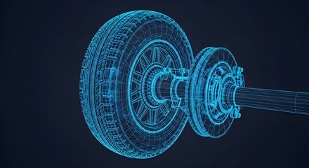 Obraz premium Wireframe Blueprint of Automotive Wheel and Brake Drum Assembly image photo