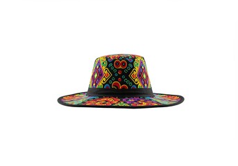 Vivid geometric patterns on an ornate hat showcasing cultural artistry