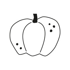 Cute hand drawn outline decorative pumpkin isolated on white background.
