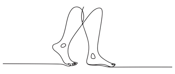 One continuous line drawing of bare foot. Elegance female leg in simple linear style. one line Icon drawing with white background