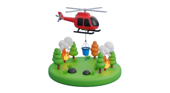 Cartoon Helicopter Fighting Forest Fire