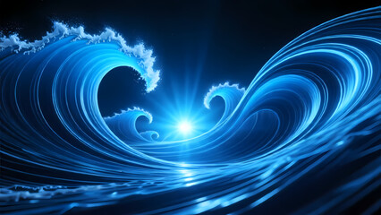 Blue waves radiate from light—fluid, surreal, and pulsing with motion, clarity, and poetic energy.
