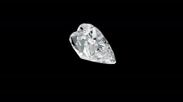 Rotating heart shape white diamond with transparent background , alpha channel 