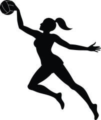 Silhouette of a Female Volleyball Player Spiking in Action Vector illustration