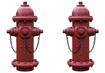 Twin sentinels, red fire hydrants stand ready for urban emergency response
