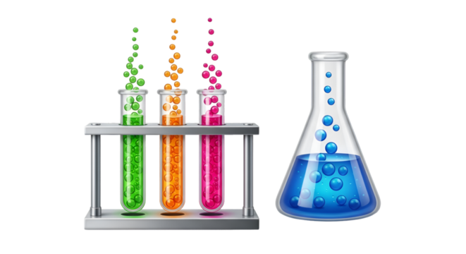 Colorful Bubbling Science Experiments in Lab Glassware