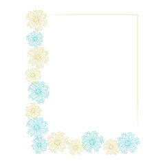 "Corner floral frame with hand-drawn daisy flowers in yellow and blue tones"
