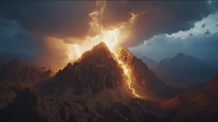 stunning cinematic action shot still extreme close up of the peak of mount Sinai with storm clouds 