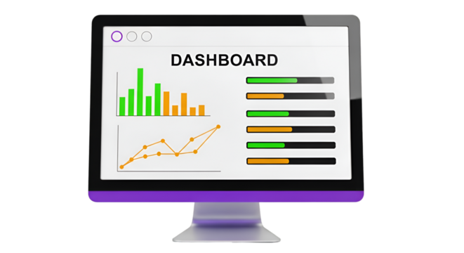 Computer Monitor Displaying Business Dashboard with Charts