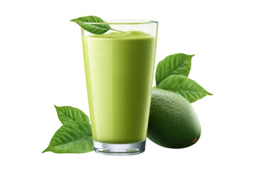 Refreshing avocado smoothie with fresh leaves and whole avocado, cut out