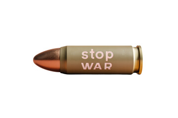 Anti-war message on bullet: stop war campaign for peace and awareness, cut out
