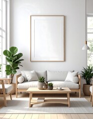 Cozy Living Room with Sofa, Coffee Table and Plants interior