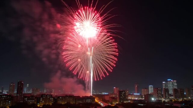 Firework bursting over Novosibirsk City, 126 th City Birthday