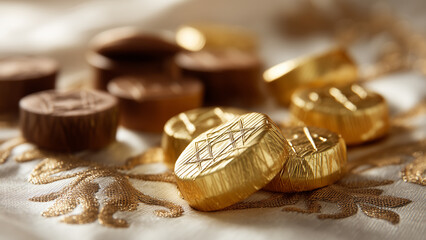 Hanukkah Gelt and Star-Shaped Chocolates – Traditional Sweets for Jewish Festival of Lights