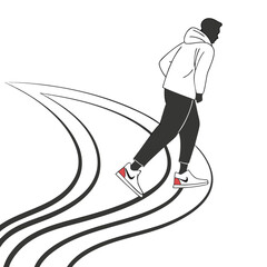 Obraz premium Stylized silhouette of a person running on a track with dynamic lines conveying motion and speed