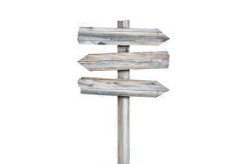 Old wooden left arrow road sign isolated