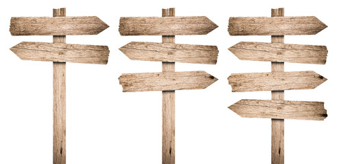 Collection of various wooden sign on white background