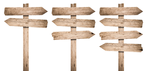 Collection of various wooden sign on white background