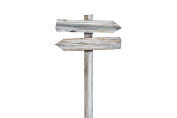 Old wooden left arrow road sign isolated