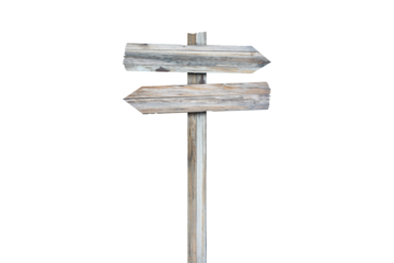 Old wooden left arrow road sign isolated