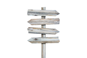Old wooden left arrow road sign isolated