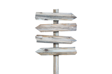 Old wooden left arrow road sign isolated