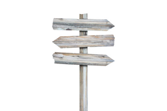 Old wooden left arrow road sign isolated