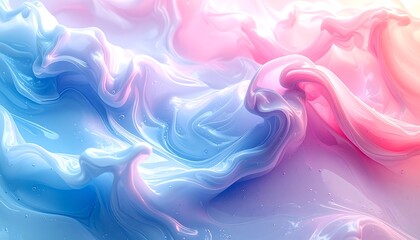Fototapeta premium An abstract, flowing, multi-colored substance with smooth, glossy textures, resembling clouds, with shades of blue, pink, and white