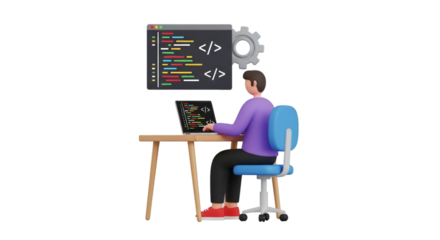 Programmer Working on Laptop with Code Display