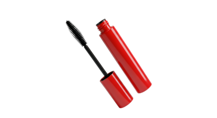 Red Mascara Tube and Wand on Black Background