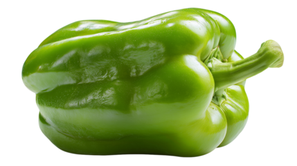 A green pepper is sitting on a white background