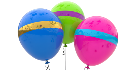 Three Colorful Balloons with Stripes