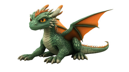 Obraz premium A green dragon with orange wings is laying on its back