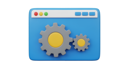 3D Blue Browser Window with Gears and Controls