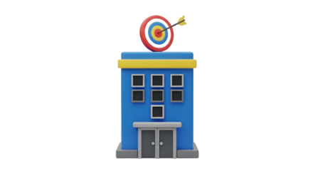 3D Blue Building with Target and Arrow