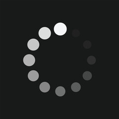 Circular Buffering Icon with 12 Dots in Gradient Brightness on Black Background, Minimalist Loading Animation for UI Design, Digital Interfaces, and Wait Indicators