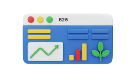 3D Business Dashboard with Growth Chart and Plant Icon