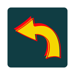 Hand drawn yellow arrow pointing left with red outline on dark teal background