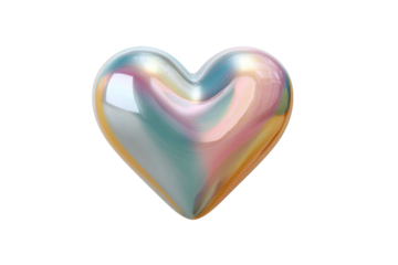 Colorful iridescent heart shape with metallic rainbow reflections, cut out
