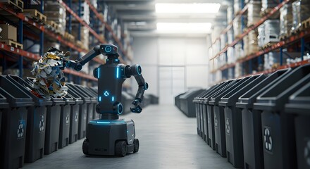 Autonomous robot sorting recycled materials efficiently in a modern smart warehouse