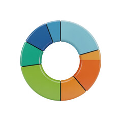 Fototapeta premium Colorful doughnut chart with multiple segments representing data and statistics transparent background