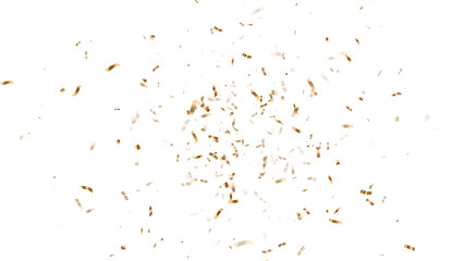 gold metallic confetti explosion isolated on transparent background, png golden birthday party and anniversary celebration overlay social media design element	