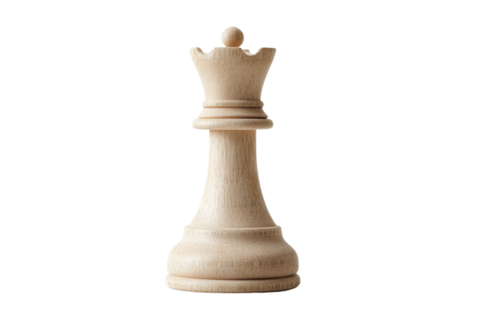 Wooden chess queen piece on black background, cut out