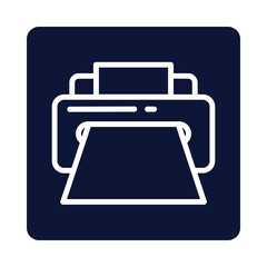 Simple outline icon of a printer with paper coming out on a dark blue background